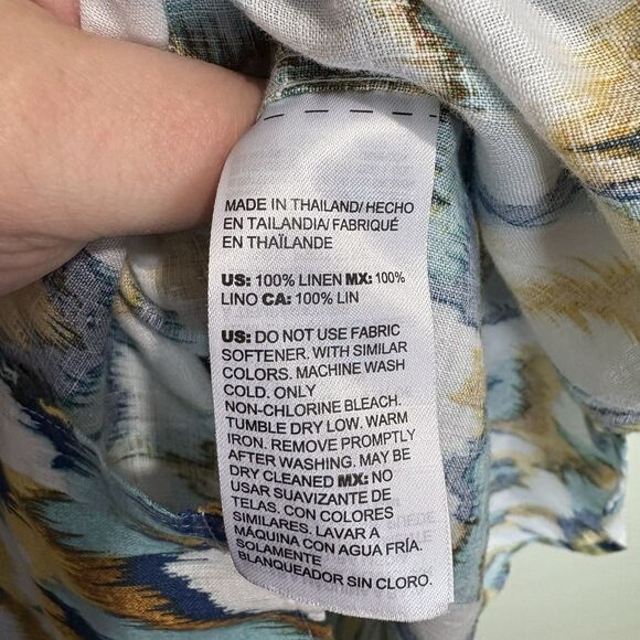 Chico's No-Iron Colorful Ikat Print Linen Long Sleeve Button-Down Shirt Sz 4/20 - Picture 8 of 9